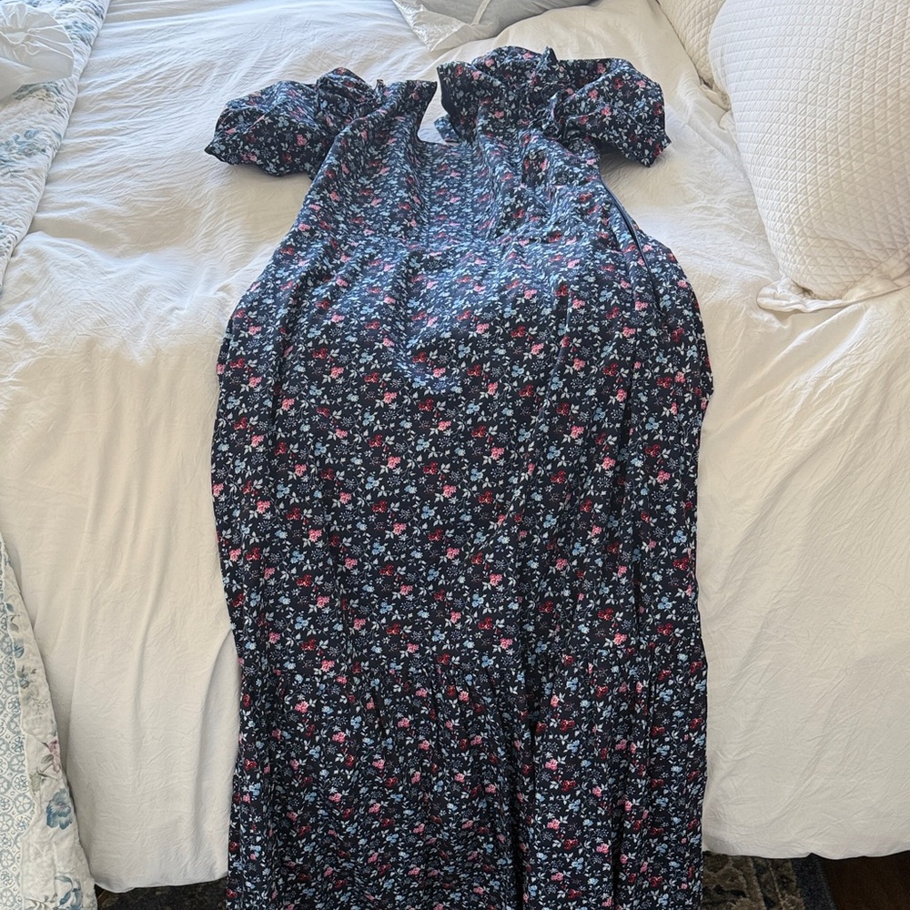 Floral English factory Maxi Dress with open back and puff sleeves